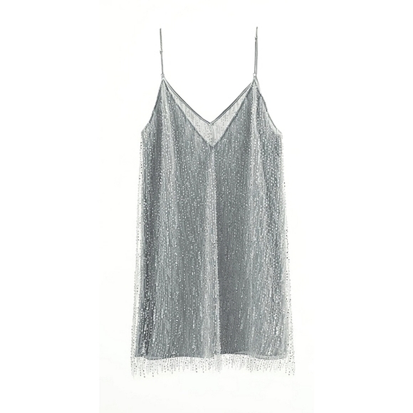 Zara Short Sequin Dress Silver - Picture 7 of 14